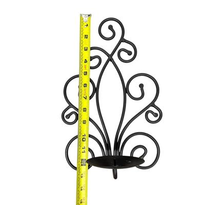 Sale Photo Thumbnail #905: 3 metal Wrought Iron Black Wall Hanging Candleholders
Pair are 11" tall, single is 13" tall