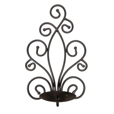 Sale Photo Thumbnail #904: 3 metal Wrought Iron Black Wall Hanging Candleholders
Pair are 11" tall, single is 13" tall
