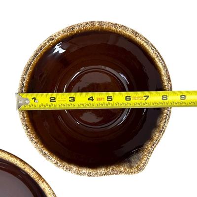 Sale Photo Thumbnail #942: Hull Pottery USA Brown 3 Serving/ Mixing Bowls 
"HP & Co." "Oven Proof"
Approx. 7", 8", and 10"
no chips noticed