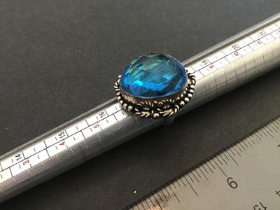 Large 925 Silver Ring With Large Blue Stone