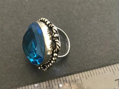 Large 925 Silver Ring With Large Blue Stone