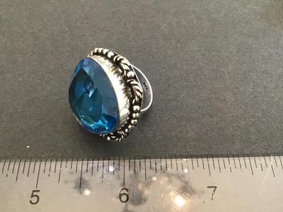 Large 925 Silver Ring With Large Blue Stone