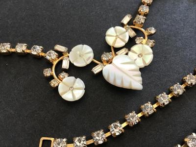 Germany Vintage Carved MOP Rhinestone. Pretty