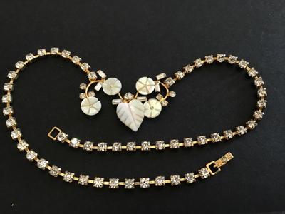 Germany Vintage Carved MOP Rhinestone. Pretty