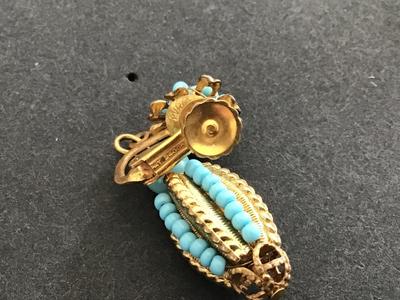 Miriam Haskell Turquoise And Gold Tone Clip on Earrings