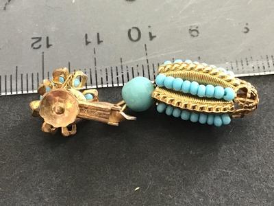 Miriam Haskell Turquoise And Gold Tone Clip on Earrings