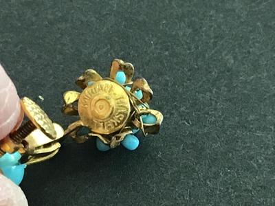 Miriam Haskell Turquoise And Gold Tone Clip on Earrings