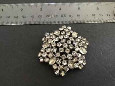 Marked Sterling Large Vintage Rhinestone Brooch