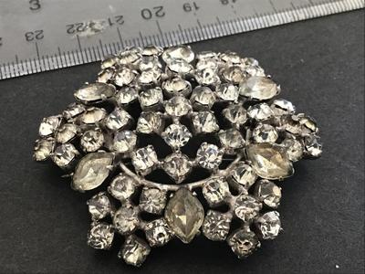 Marked Sterling Large Vintage Rhinestone Brooch