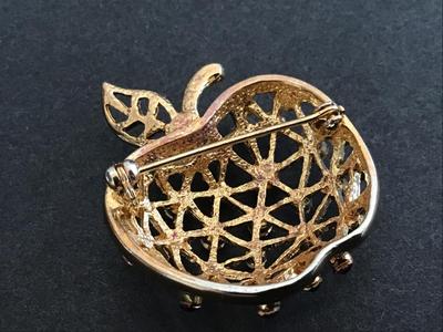 Rhinestone Apple Brooch