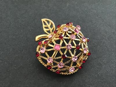 Rhinestone Apple Brooch