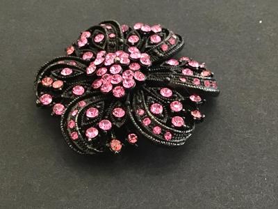 Pink Rhinestone in Black Setting Brooch