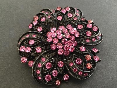 Pink Rhinestone in Black Setting Brooch