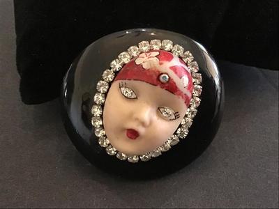 Wendy Gell Vintage Rare Jewled Face Rhinestone Figural Flapper Face Signed