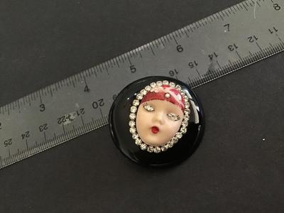 Wendy Gell Vintage Rare Jewled Face Rhinestone Figural Flapper Face Signed