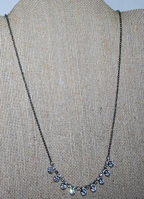 Brilliant Row of 9 Round Stones NECKLACE with 19 Tiny Stones Row and Lobster Style Clasp 18" L