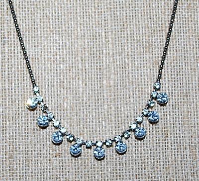 Brilliant Row of 9 Round Stones NECKLACE with 19 Tiny Stones Row and Lobster Style Clasp 18" L