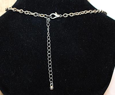 "FLYING HEART" (2¾" x 1½") NECKLACE with Black Stones, Silver Colored Wings & Lobster Clasp 15" L