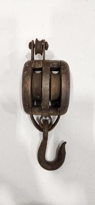 Antique Wood Barn Pulley With Hook