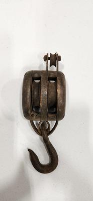 Antique Wood Barn Pulley With Hook