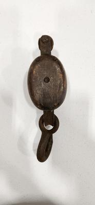 Antique Wood Barn Pulley With Hook
