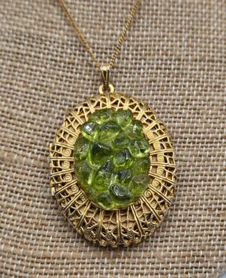 LOT 91: Beautiful Vintage Green Bead Necklace, Gold-tone Chain with Multiple Charms, Clip Earrings, and More