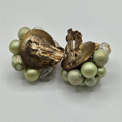 LOT 91: Beautiful Vintage Green Bead Necklace, Gold-tone Chain with Multiple Charms, Clip Earrings, and More