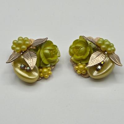 LOT 91: Beautiful Vintage Green Bead Necklace, Gold-tone Chain with Multiple Charms, Clip Earrings, and More