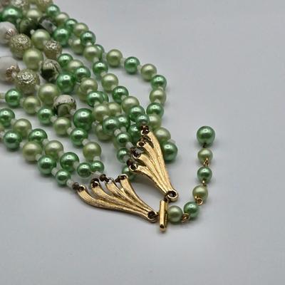 LOT 91: Beautiful Vintage Green Bead Necklace, Gold-tone Chain with Multiple Charms, Clip Earrings, and More
