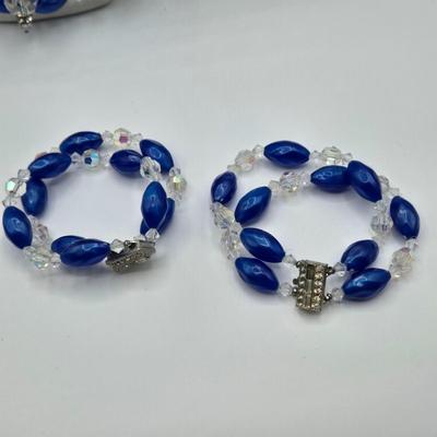 LOT 92: Vintage Blue Beaded Necklace with Matching Earrings and Bracelets, Silver-tone Chain Necklace with Large Pendant, and More