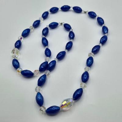 LOT 92: Vintage Blue Beaded Necklace with Matching Earrings and Bracelets, Silver-tone Chain Necklace with Large Pendant, and More