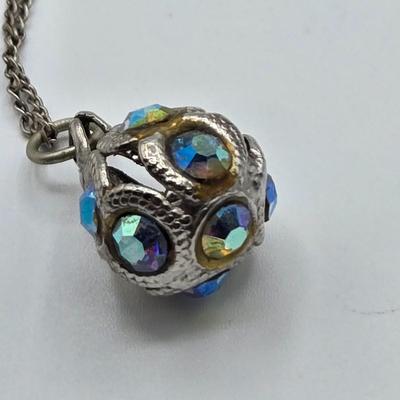LOT 92: Vintage Blue Beaded Necklace with Matching Earrings and Bracelets, Silver-tone Chain Necklace with Large Pendant, and More