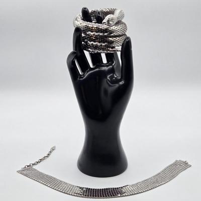 LOT 100: Whiting & Davis Co. Silver-tone Necklace and Coil Snake Bracelet