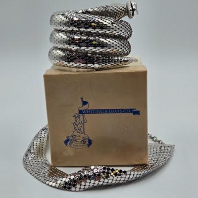 LOT 100: Whiting & Davis Co. Silver-tone Necklace and Coil Snake Bracelet