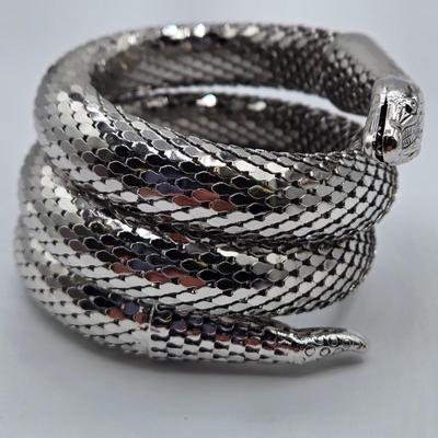 LOT 100: Whiting & Davis Co. Silver-tone Necklace and Coil Snake Bracelet