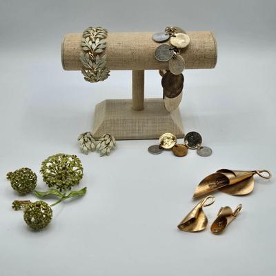 LOT 103: Vintage Bracelets with Matching Clip Earrings and Brooches with Matching Clip Earrings