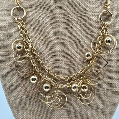 LOT 106: Two Necklace and Clip Earrings Sets and Gold-tone Chain with Purple Glass Stone Pendant