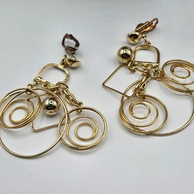 LOT 106: Two Necklace and Clip Earrings Sets and Gold-tone Chain with Purple Glass Stone Pendant