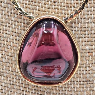 LOT 106: Two Necklace and Clip Earrings Sets and Gold-tone Chain with Purple Glass Stone Pendant
