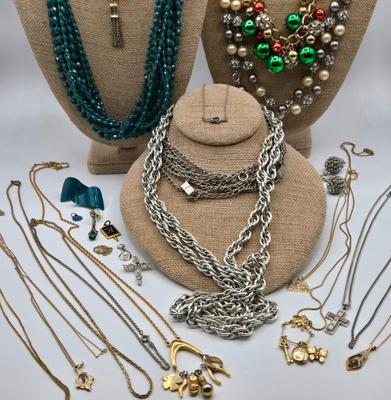 LOT 108: Multiple Necklaces, Chains, Charms, and More