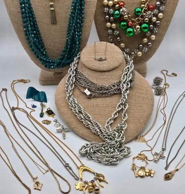 LOT 108: Multiple Necklaces, Chains, Charms, and More