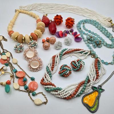 LOT 110: Multiple Necklaces with Matching Clip Earrings and More