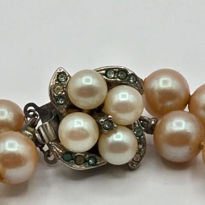 LOT 112: Vintage Faux Pearl Opera Length, Single Strand, Double Strand Neclaces, and Bracelet