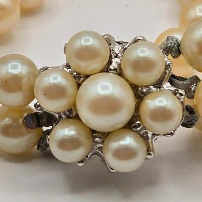 LOT 112: Vintage Faux Pearl Opera Length, Single Strand, Double Strand Neclaces, and Bracelet
