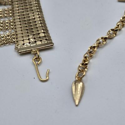 LOT 115: Gold-tone Choker Necklace, Clip Earrings, Pierced Earrings and Coil Watch Bracelet