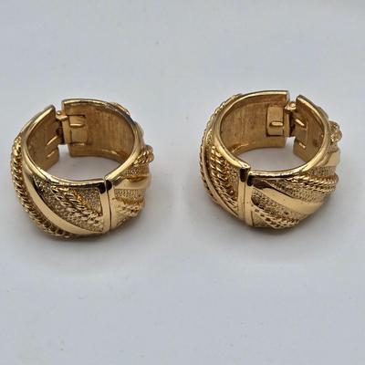 LOT 115: Gold-tone Choker Necklace, Clip Earrings, Pierced Earrings and Coil Watch Bracelet