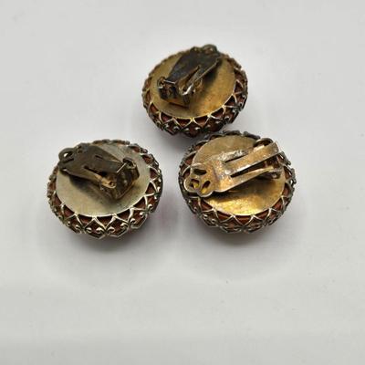LOT 117: Multiple Wood-tone Necklaces and Clip Earrings