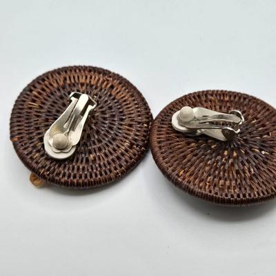 LOT 117: Multiple Wood-tone Necklaces and Clip Earrings