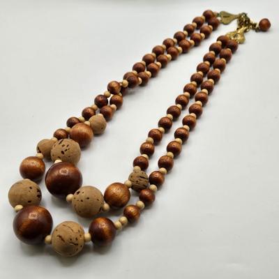 LOT 117: Multiple Wood-tone Necklaces and Clip Earrings