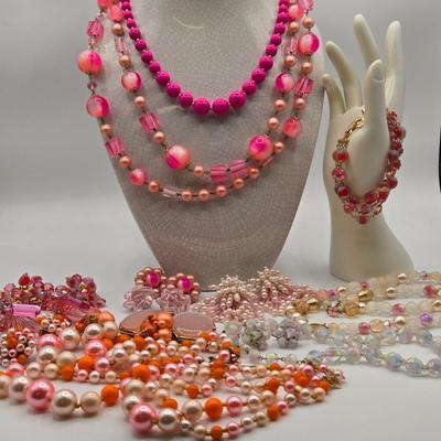 LOT Vintage Beaded Necklaces, Bracelets, and Clip Earrings